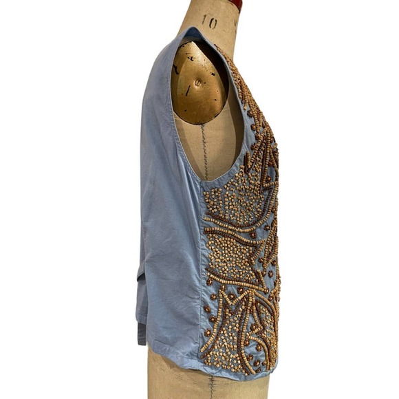 Why Not by California Dreams Womens Beaded Vest Blue Brown Wearable Art XL - Picture 3 of 5